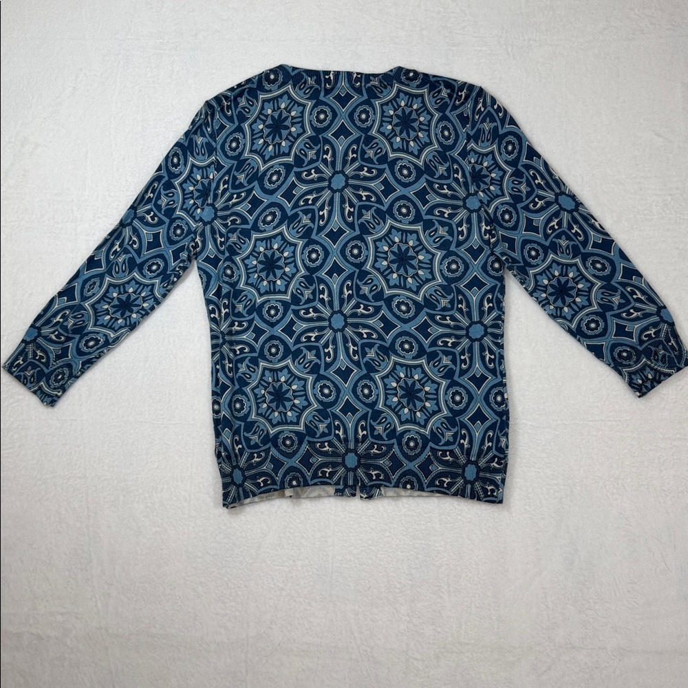 Talbots Blue and White Geometric Button Cardigan - Picture 9 of 10